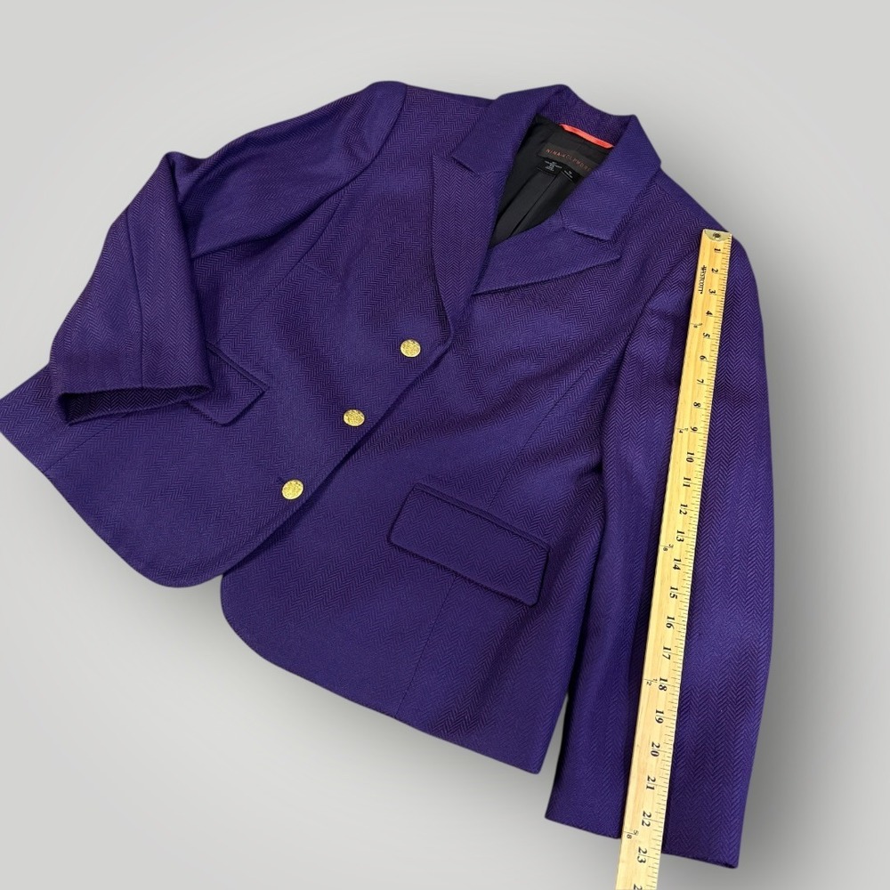 Nina McLemore Purple Herringbone Virgin Merino Wool Silk Lined Blazer Size 16 - Picture 8 of 9